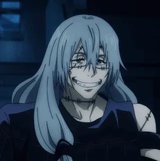 🕸 53803ada Mahito Jujutsu Kaisen Anime, Schurk, Vervloekte Geest, Steken, Blauw Haar whatsapp sticker