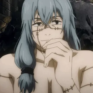 🇦🇼 a7f4f711 Mahito Jujutsu Kaisen Anime, Vervloekte geest, Schurk, Steken, Blauw haar whatsapp sticker