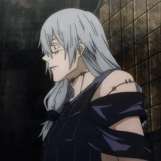 🇦🇼 a9b9e7f6 Mahito Jujutsu Kaisen anime, schurk, lang haar, steken whatsapp sticker