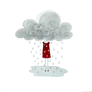 🌧 06c76821 구름, 비, 소녀, 빨간 드레스, 미술 telegram sticker