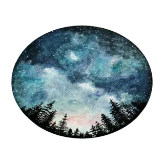 🌚 0ebcc130 자연, 숲, 수채화, 은하수, 별, 밤 telegram sticker