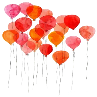 🎈 15ee11b3 풍선, 수채화, 빨간색, 주황색, 분홍색, 축하, 파티 telegram sticker