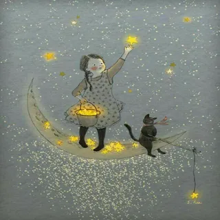 🌟 1b3dfbbb 소녀, 달, 별, 고양이, 밤, 판타지 telegram sticker