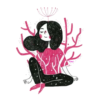 😌 4cb7a49a 여자, 명상, 몽환적인, 일러스트, 평화로운, 만화 telegram sticker