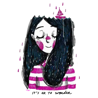 ⛵ 7e80d1f4 it's ok to wonder 소녀, 비, 신기, 그림, 줄무늬 telegram sticker