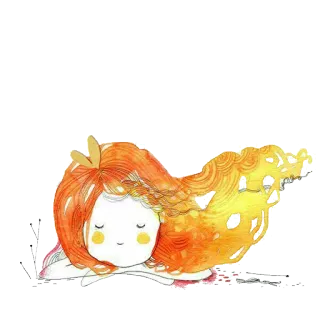 😌 b9242885 소녀, 주황색 머리, 귀여운, 졸린, 꿈 telegram sticker