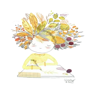 😌 c43d0d61 그림, 미술, 소녀, 잎, 수채화 telegram sticker