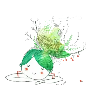 😌 c59089b9 소녀, 초록, 자연, 미술, 꽃, 그림 telegram sticker