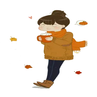 🍁 d8186b7f 소녀, 가을, 음료, 커피, 아늑한 telegram sticker