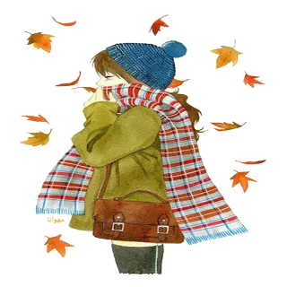 🍁 f035c04c 가을, 목도리, 나뭇잎, 소녀, 겨울 telegram sticker