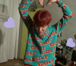 💜 30159abe GOLF golf, sweater, heart gesture, korean, teal, red hair telegram sticker
