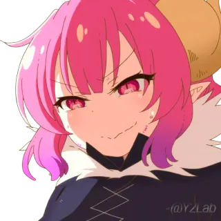 🥴 156877c3 Ilulu Miss Kobayashi's Dragon Maid anime, drago, ragazza, capelli rosa, corna telegram sticker