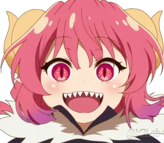 😄 4121a118 Ilulu Miss Kobayashi's Dragon Maid Ilulu, drago, anime, corna, capelli rosa, carino, zanne telegram sticker