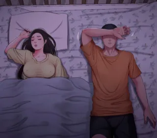 😴 17d83e4d coppia, dormire, letto, cartone animato, illustrazione, notte whatsapp sticker