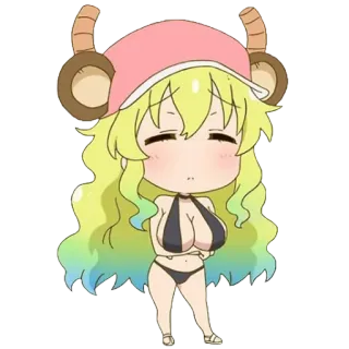 😑 96237584 Lucoa Miss Kobayashi's Dragon Maid Anime, Drago, Chibi, Bikini, Fanart telegram sticker