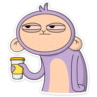 😐 a826e7bf dibujo animado, mono, café, perezoso, dormilón, gracioso telegram sticker