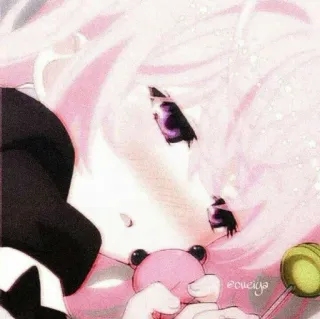 😔 6719aec6 ecueiqa anime, carino, capelli rosa, lecca-lecca, arte digitale, opera d'arte, ritratto telegram sticker