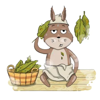 💨 034be5e5 conejo, sauna, casa de baños, hojas, toalla, relajación, dibujos animados telegram sticker