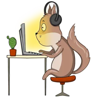 🐿 3da6ac2c ardilla, ordenador, auriculares, cactus, escritorio, dibujos animados telegram sticker