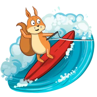 🐿 ad2ff9b3 ardilla, surf, ola, dibujos animados, animal, wakeboard, deporte acuático telegram sticker