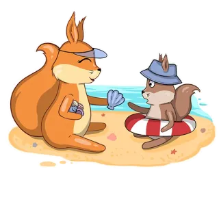 🏖 d9a80232 ardilla, playa, vacaciones, dibujos animados, verano, animal, mar, arena telegram sticker