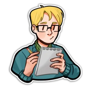 ✍ 21bb473a Cartone animato, Personaggio, Disegno, Scrittura, Schizzo, Occhiali, Capelli biondi telegram sticker