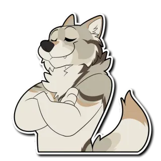 😌 eed8ba66 wilk, zwierzę, kreskówka, futrzak, szczęśliwy, zadowolony telegram sticker
