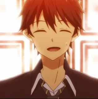 💙 e9ff8b98 аниме, мальчик, улыбается, мультфильм whatsapp sticker