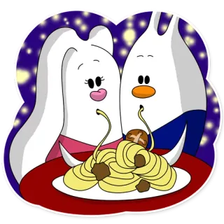 🍝 16a38940 dessin animé, personnages, spaghetti, boulettes de viande, nourriture, repas, dîner, couple telegram sticker