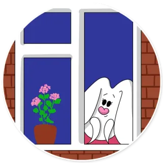 😌 49661bd7 lapin, fenêtre, fleur, mignon, dessin animé, maison telegram sticker