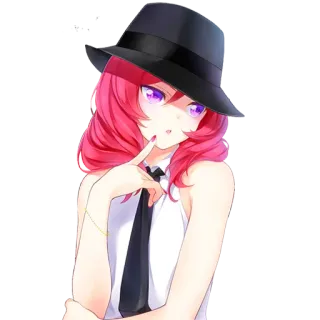 😐 673bddf9 애니메이션, 만화, 여자, 모자, 분홍 머리, 넥타이 telegram sticker