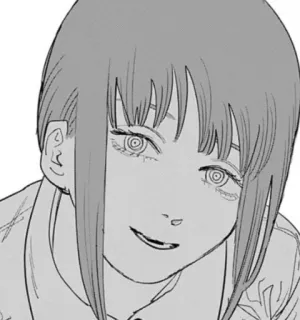 😀 49e0f558 Makima Chainsaw Man Manga, Anime, Personnage, Femme, Sourire narquois, Noir et blanc telegram sticker