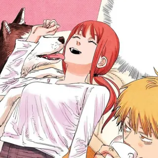 🍒 4c94a73f Makima Chainsaw Man anime, mangá, cachorro, cabelo ruivo, relaxado, feliz telegram sticker