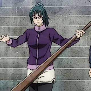 💫 64f55449 Maki Zenin Jujutsu Kaisen Anime, Maki Zenin, Jujutsu Kaisen, Waffe, Kampf, Charakter, Frau telegram sticker