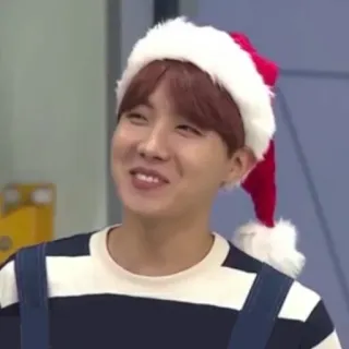 🍀 ff465874 Natal, J-Hope, Topi Santa, BTS, K-pop, Musim Dingin, Liburan telegram sticker
