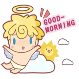 ☀️ 31052ec8 GOOD MORNING malaikat, selamat pagi, kartun, kawaii, matahari, awan whatsapp sticker