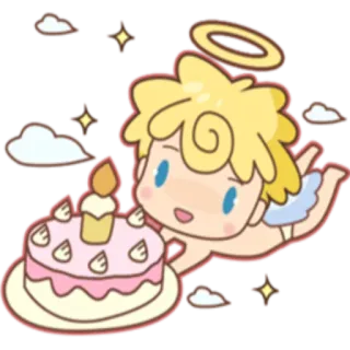 🎂 97533d28 malaikat, kue, ulang tahun, imut, kawaii, halo whatsapp sticker