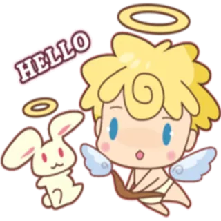 ✋ 99051739 HELLO cupid, malaikat, kelinci, halo, imut, kartun whatsapp sticker