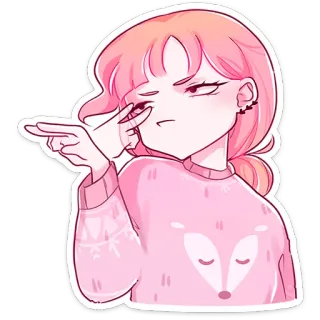😠 45d3c6c2 女人, 女孩, 粉色头发, 中指, 贴纸, 可爱, 狐狸 telegram sticker