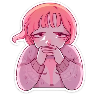 🫢 eb9f9ad6 女孩, 粉色头发, 毛衣, 可爱, 卡通, 贴纸 telegram sticker