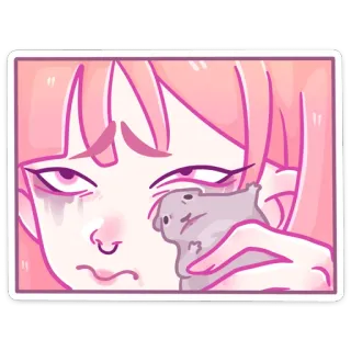 🥲 52d05c5d 哭, 悲伤, 女孩, 粉色头发, 仓鼠, 卡通, 情绪 telegram sticker