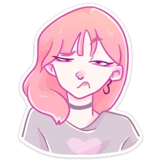 🫤 6b785e3a 贴纸, 粉色头发, 女孩, 卡通, 插图, 颈圈, 可爱 telegram sticker