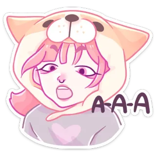 😲 2469bd78 A-A-A cewek, rambut pink, hoodie anjing, terkejut, anime, kartun, stiker telegram sticker