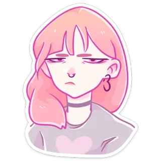 😕 521b2ffa gadis, rambut merah muda, anime, kartun, stiker, potret telegram sticker