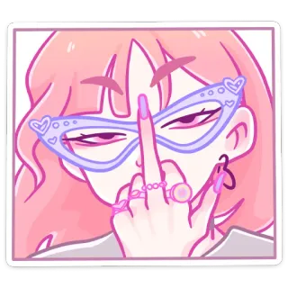 🖕 926f4abe jari tengah, menyinggung, cewek, sikap, merah muda, stiker telegram sticker