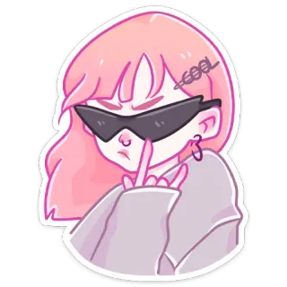 😎 efac384b COOL cewek, keren, kacamata hitam, rambut merah muda, kartun, sikap, remaja, gestur telegram sticker