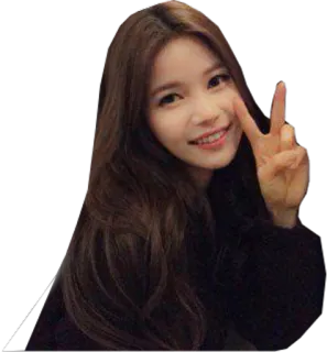 🤗 1482c9ee mujer, chica, símbolo de la paz, retrato, pelo largo, sonriendo, asiática, linda whatsapp sticker