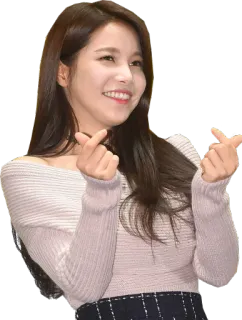 💕 49e13a5e K-pop, cantante, mujer, corazón con los dedos, sonriendo, pelo largo whatsapp sticker