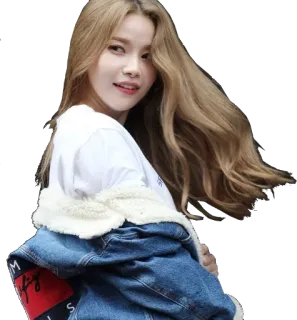 💁 0c215d7d ผู้หญิง, ผมบลอนด์, เสื้อแจ็กเก็ตยีนส์, ภาพเหมือน, ยิ้ม, แฟชั่น telegram sticker