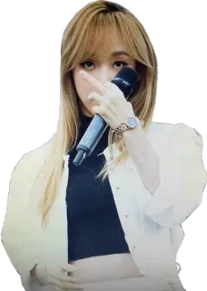 🖕 240839ed คน, นิ้วกลาง, ท่าทาง, ไมโครโฟน, ผมบลอนด์, ผู้หญิง telegram sticker